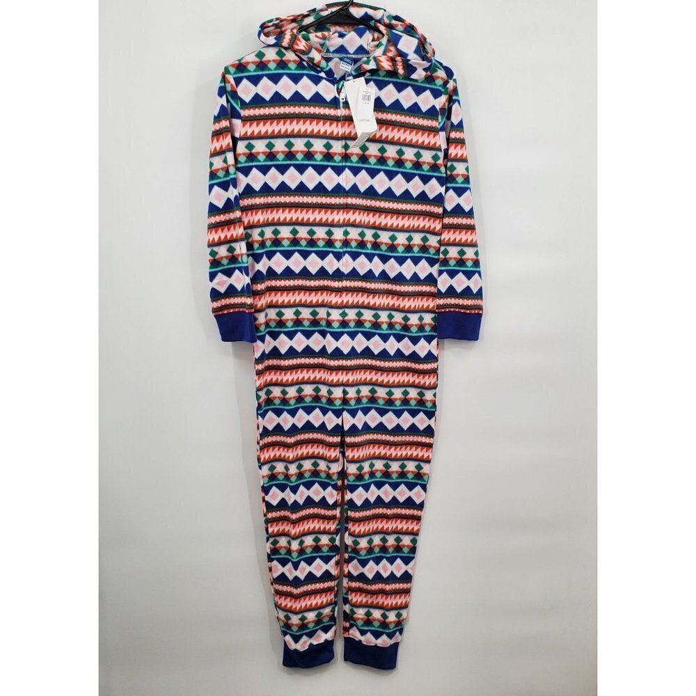 Old Navy Microfleece Hooded One-Piece Pajamas Kids Size Large NWT Multicolor